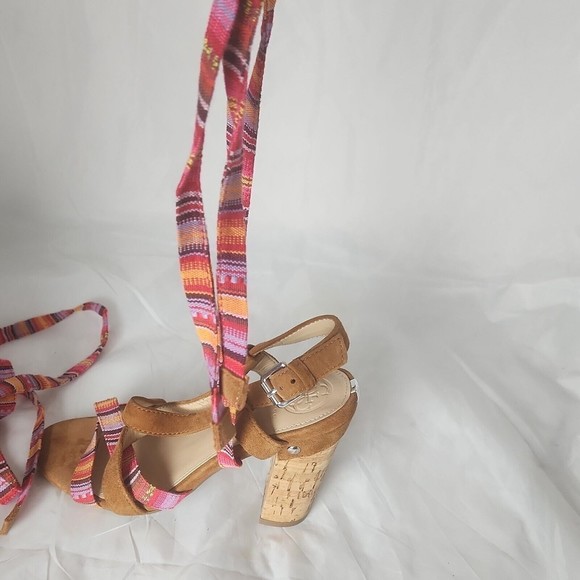 Guess Tribal Block Heels Gladiator Multicolor suede cork heels fabric 5.5 - Picture 2 of 9